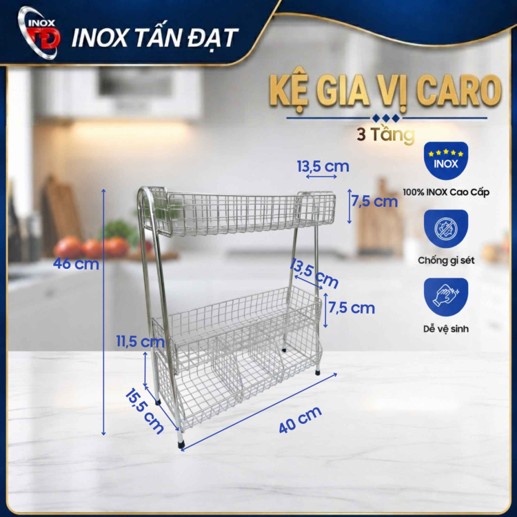 KỆ GIA VỊ CARO 3 TẦNG